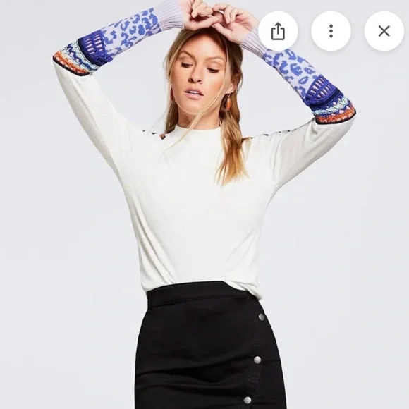 Free People White Top with Blue and Orange Accents - Picture 2 of 5